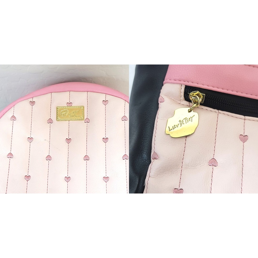 Luv Betsey Backpack Women Pink Black Heart Quilted Faux Leather Gold Tone - Picture 8 of 8